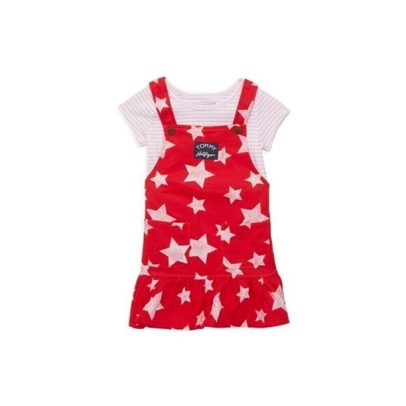 Tommy Hilfiger Little Girls Striped Star Skirtall Set 2 Pieces In Red Size 5 - Picture 1 of 10